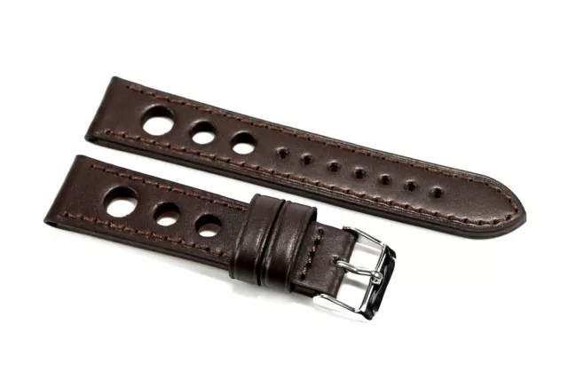 Cinturino per orologio vera pelle forato rally tranciato testa di moro 20mm watc