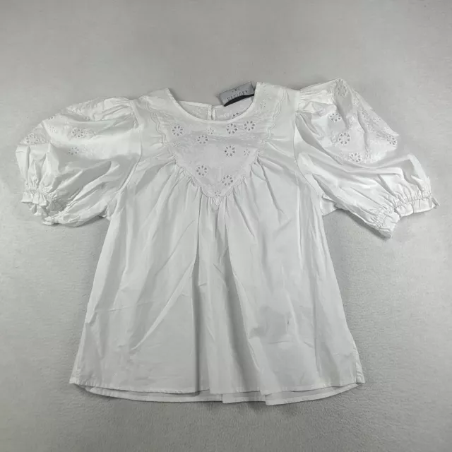 Decjuba Top White Blouse Womens Basic Size M Cotton Casual Adult Short Sleeve