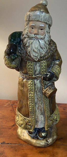 Santa Kris Kringle Statue Figurine Gold 15” Height Christmas Decor