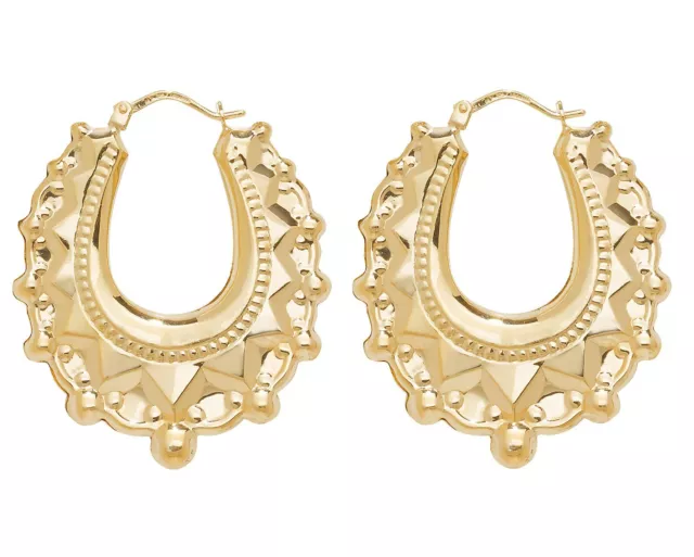 Victorian 9ct Gold Large Spiked Creole Hoop Earrings