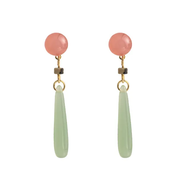 1 Pair Drop Earring Chinese Style Gift Green Faux Jade Dangling Earrings Dainty