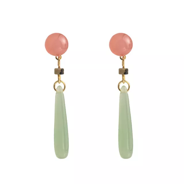 1 Pair Drop Earring Chinese Style Gift Green Faux Jade Dangling Earrings Dainty