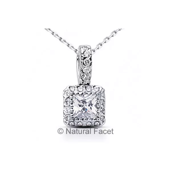 0.84ct J/SI3/Ideal Princess Real Diamonds 14k Gold Bezel Halo Fine Pendant 7.9mm