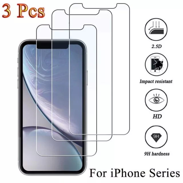 3-PACK For iPhone 14 13 12 11 Pro Max XR XS Max Tempered GLASS Screen Protector