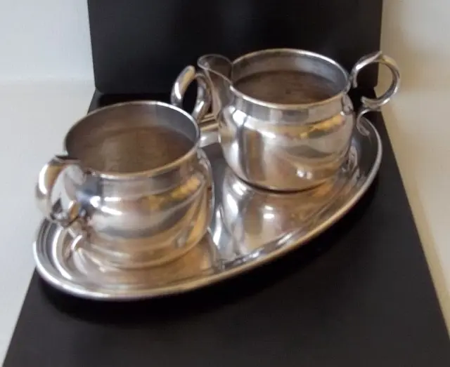 Gorham silverplate "creamer/sugar bowl set " w/ platter vintage