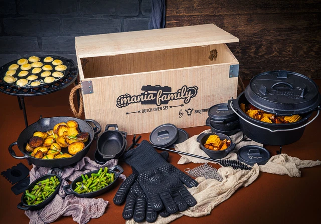 BBQ-Toro 19-teiliges Dutch Oven Set in Holzkiste | Gusseisen Feuertopf und mehr 2