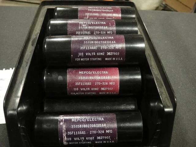 (Lot of 20) MEPCO ELECTRA 270-324 Motor Start Cap  110 VAC 50/60HZ pictured
