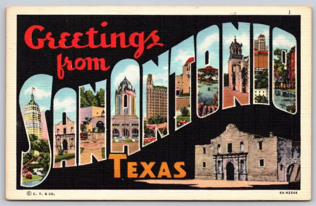 Postcard Greetings from San Antonio Texas large letter linen O130