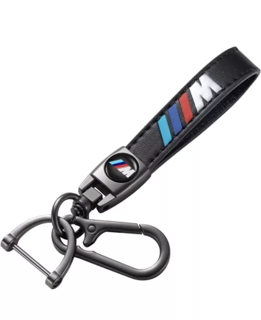 Black Leather  5 3/4" Key Holder Keychain For BMW  M3 M4  Series Vehicles.