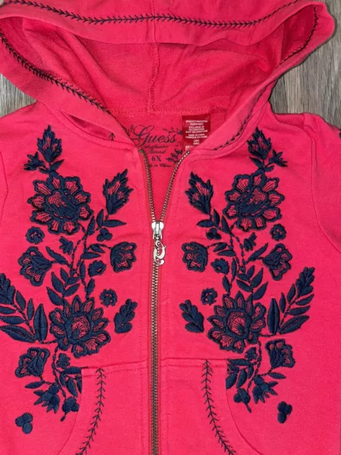 Girls GUESS red Embroidered zip up size 6x 2