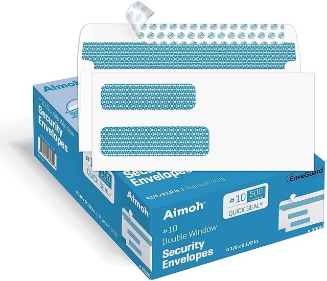 Lot of 33 Double Window #10 Envelopes 9.5" X 4.13" Self Seal Security tinted