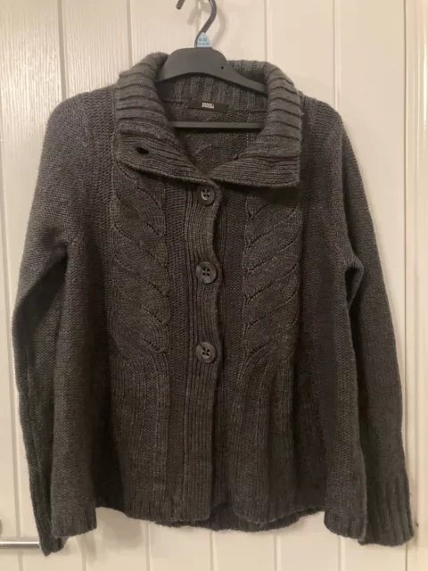 Charcoal Grey Cardigan Cable Knit Marks & Spencer Size 10