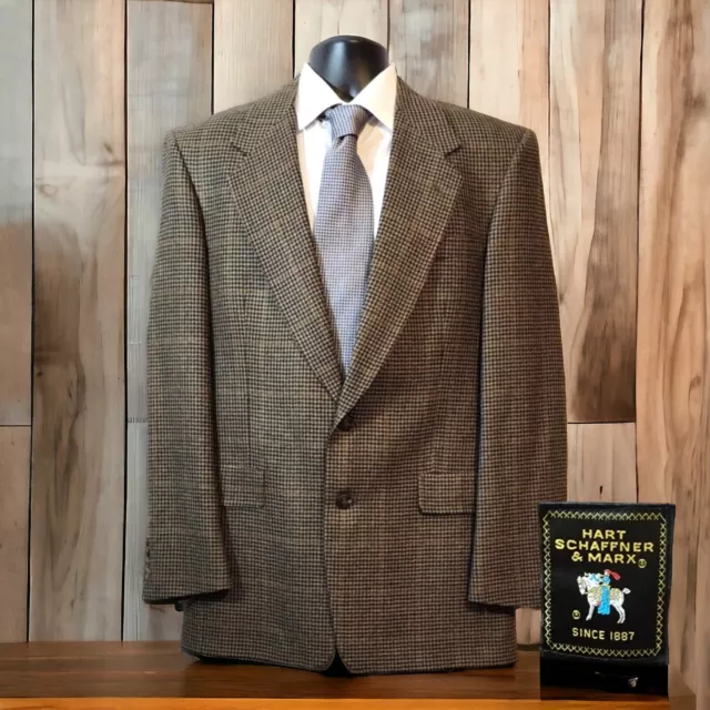 Hart Schaffner Marx Brown Houndstooth Windowpane Wool Blazer - Men's 40L