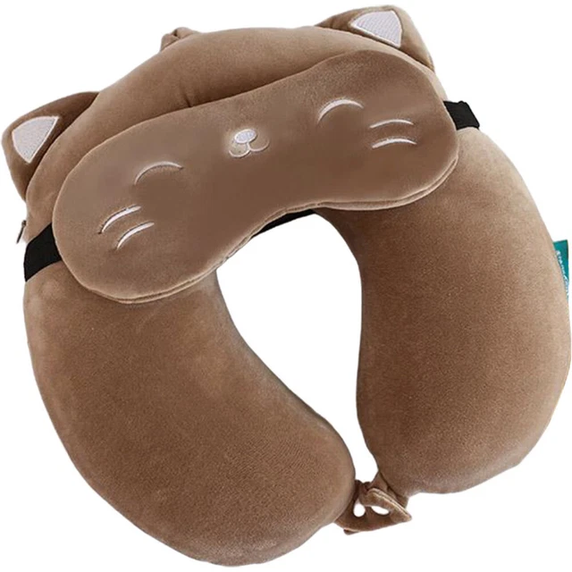 Almohada en forma de U almohada cuello avión almohada para dormir marrón felpa corta