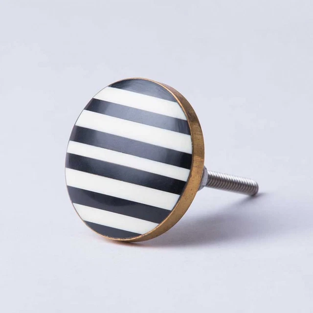 White, Black & Gold Striped Drawer Knobs Cabinet Pulls Door Handles. Bombay Duck