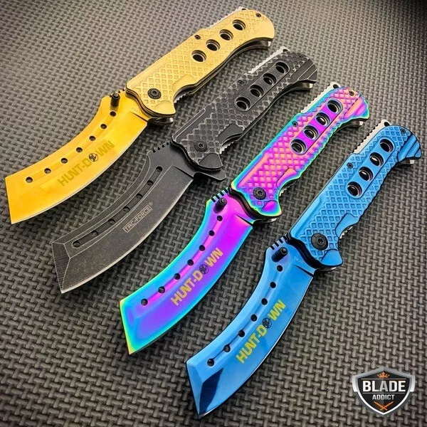 9" Tactical Razor Cleaver Style Spring Open Assisted Folding Pocket Knife Blade