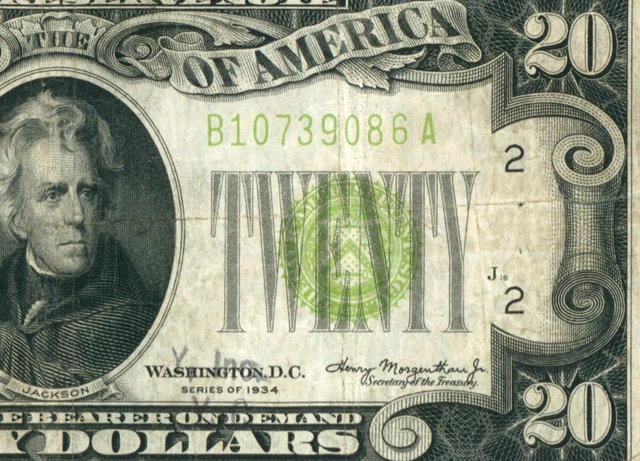 $20 1934 LGS LIME ((LIGHT GREEN SEAL)) Federal Reserve Note ** DAILY CURRENCY