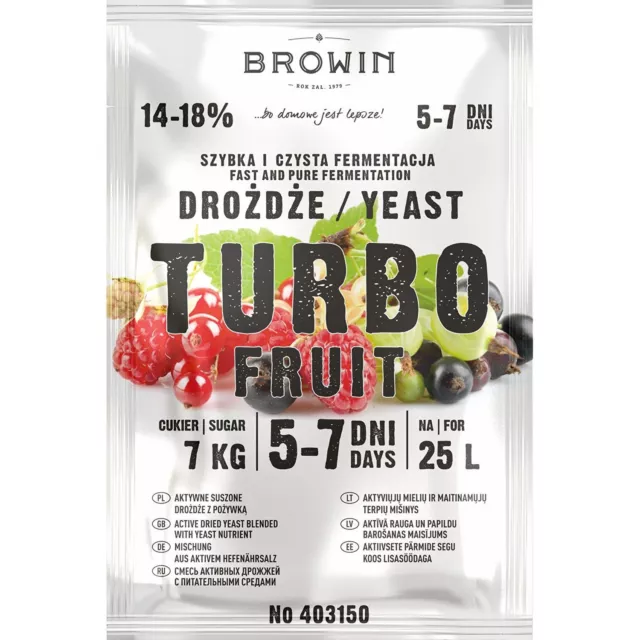 "Browin" Levure de distillerie turbo | 14-18% en 5 jours