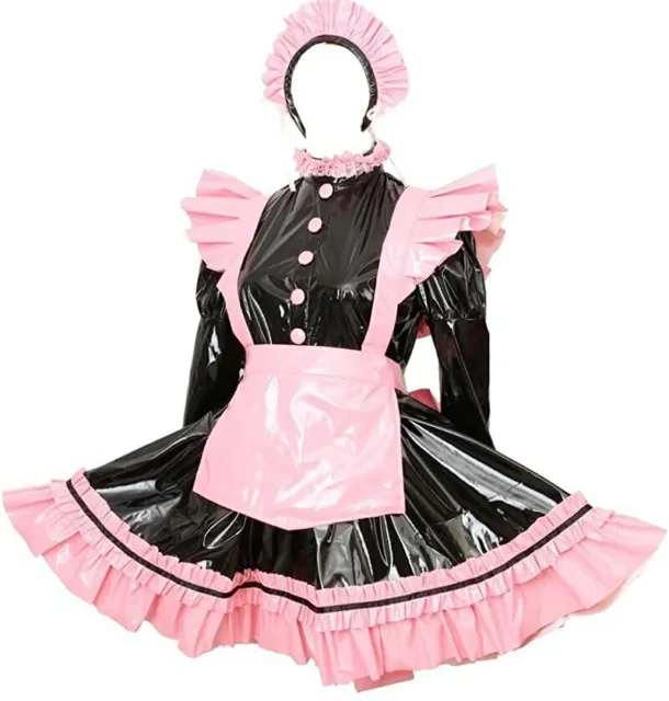 FRENCH SISSY GIRL Maid Black PVC Lockable Dress cosplay costume Tailor ...