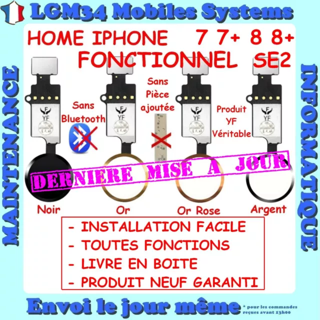 Bouton Home Fonctionnel + Nappe Iphone 7 7Plus 7+ 8 8Plus 8+ Se2020