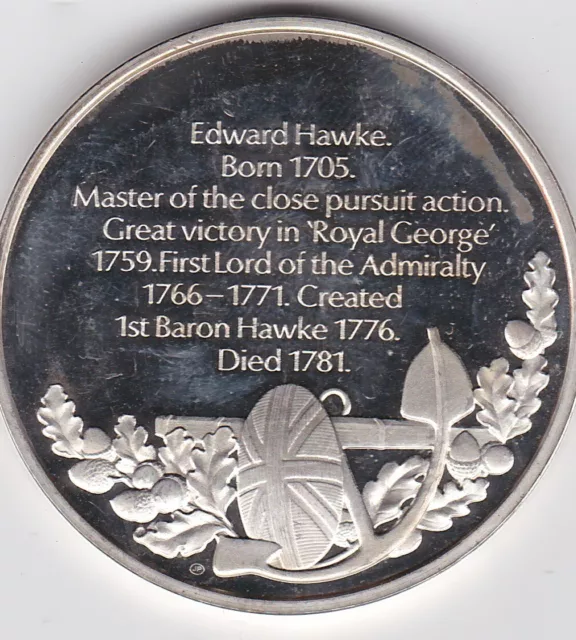 Admiral Hawke Hallmarked 0.925 Silver Medal In Near Mint Condition 2
