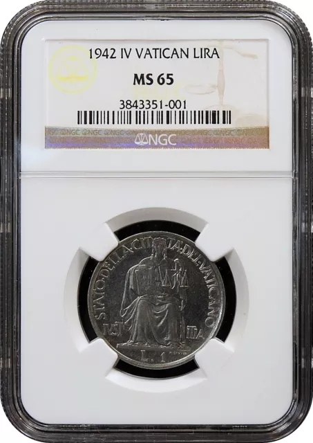 1942-IV Vatican Lira Gem Brilliant UNC NGC MS65