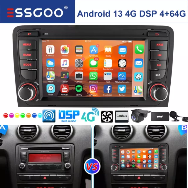 DAB+ Für Audi A3 S3 RS3 8P Android 13 4+64G Autoradio Carplay GPS NAV RDS AM Kam