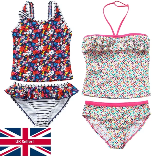 Set tankini per ragazze due pezzi a righe floreali imbottite vacanze estive H2O venditore UK