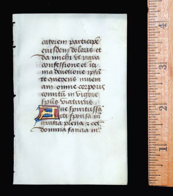 c. 1500 MEDIEVAL BOOK OF HOURS LEAF, FRANCE, ILLUMINATED MANUSCRIPT on VELLUM