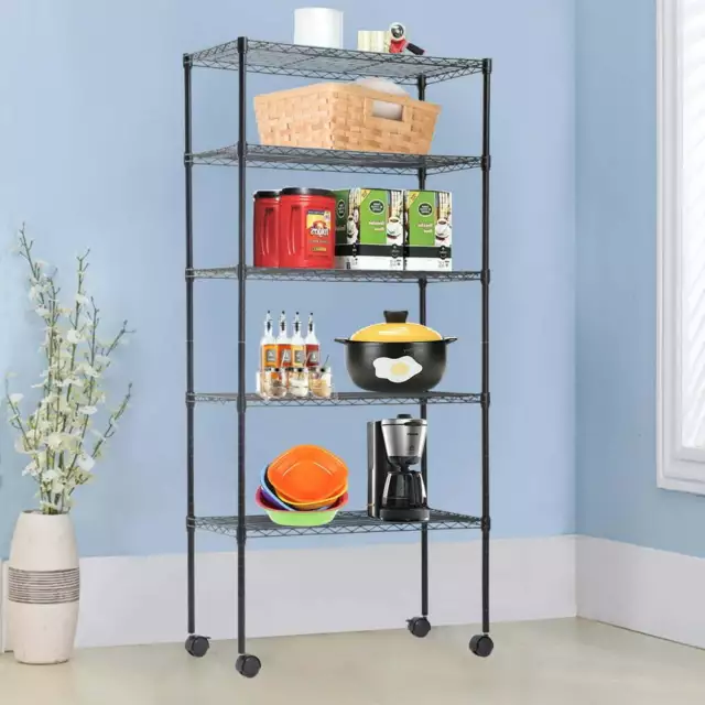 Unit Garage Storage Rack Heavy Duty Adjustable Metal Shelving 5-Tier with Wheels