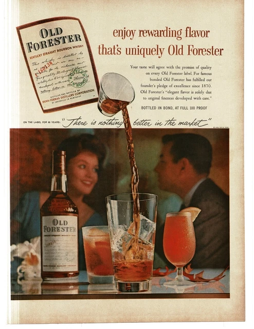 1959 Old Forester Bourbon Whiskey man woman having cocktail drinks Print Ad 2