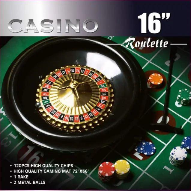 16-Inch Roulette Wheel Game Set with 120 11.5-Gram Chips, Full Size 3'X6' Felt L