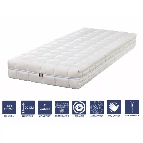 Matelas Mémoire de Forme - 20 cm Très Ferme + Oreiller Visco - Déhoussable Houss