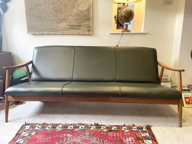 Vintage Ercol Style Sofa In Faux Green Leather