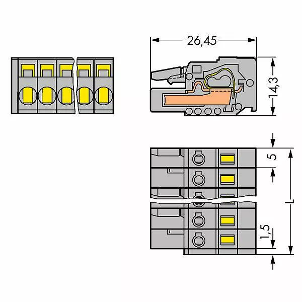 WAGO 231-104/026-000 MCS MIDI 4 Pole 16A 5mm Free Plug Codable Latch Grey