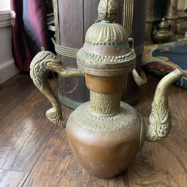 Old Vintage Tibetan Chinese Copper Alloy Ewer Kettle Teapot Vessel Pitcher