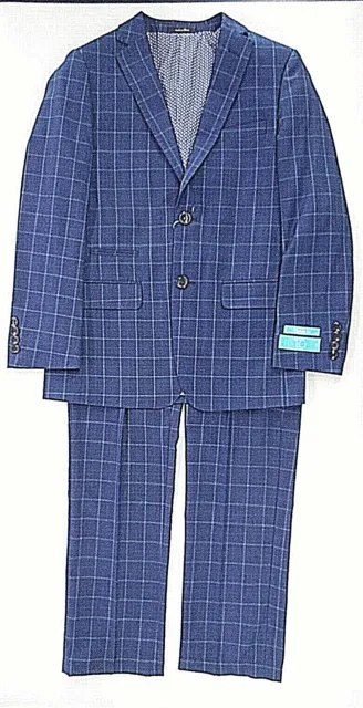 Boys T.O. Collection Navy Blue Plaid 2PC Suit Sz Regular 7 - 20 & 16 Husky