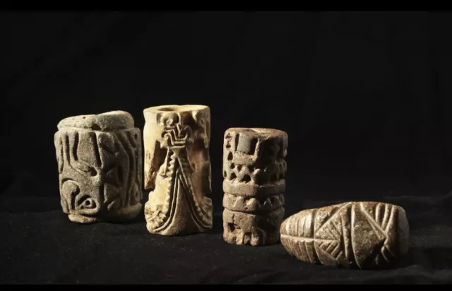 Rare & Unique Pre Columbian Tumaco Calima Carved Roller Stamps and Seals 300 A.D