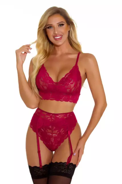 Sexy Wine Red Plus Size 8-22 Lace Sheer Bra Underwear Panties Lingerie Set  Big