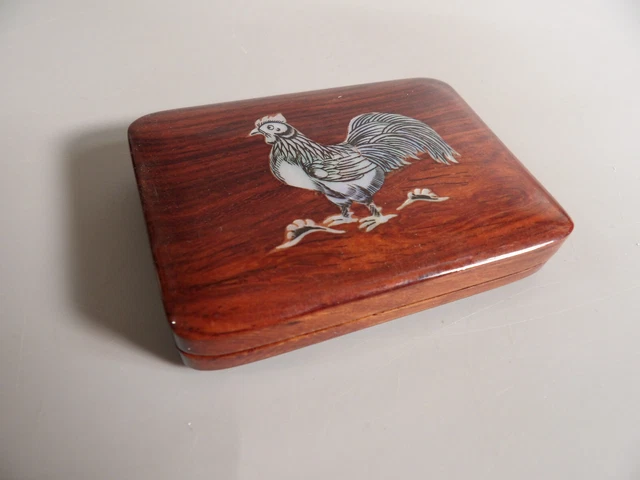 Boîte à Bijoux En Bois Incrustée De Nacre - Motif Grues Argentées - Avec Miroir