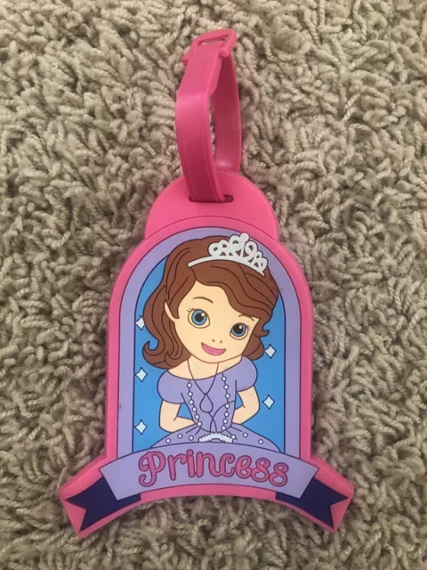 Disney Princess Sofia the First Pink Rubber Girls  Kids Big Glitter Luggage Tag