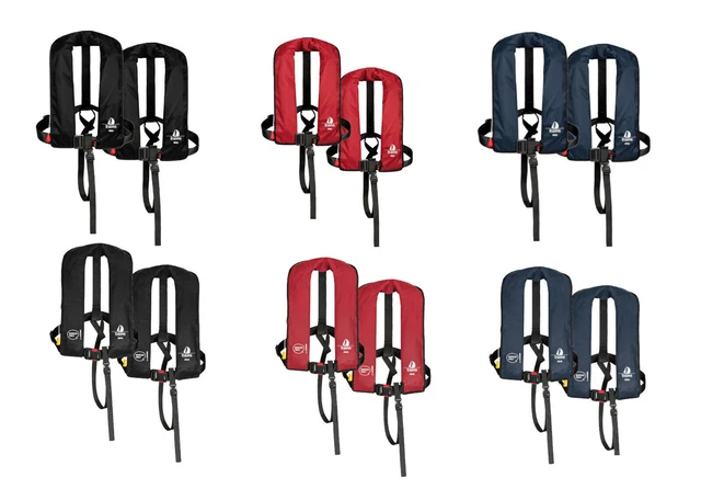 Lot De 2 Gilets De Sauvetage Automatiques 12Skipper – 165N, Harnais Textile Certifié, Déclencheur UML, Réutilisable, Sangle Entrejambe, Taille Unique 55-140 Cm, +40 Kg