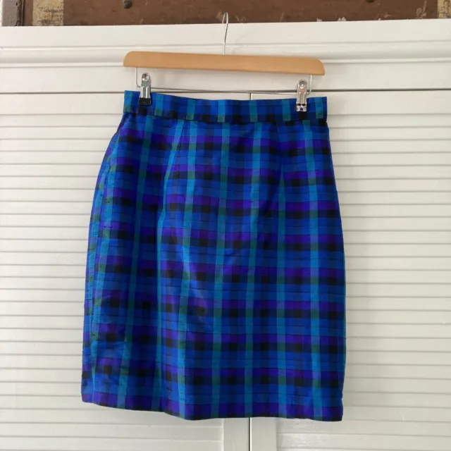 Vintage Monsoon Twilight Silk Mini Skirt 8 Checked Made in UK