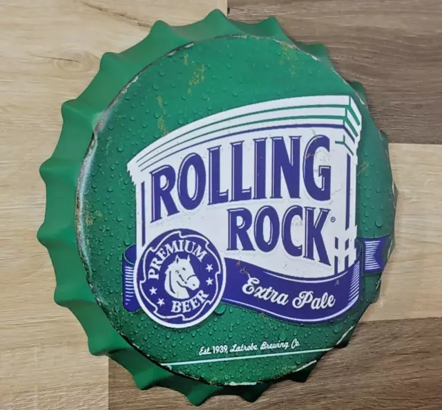 Rolling Rock Beer Bottle Cap Round Metal Sign Man cave Bar Decor Beer Signs