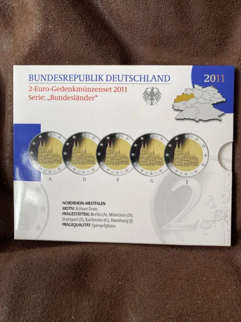 BRD 5x2 Euro Gedenkmünzen Set 2011 Bundesländer Nordrhein Westfalen Spiegelglanz