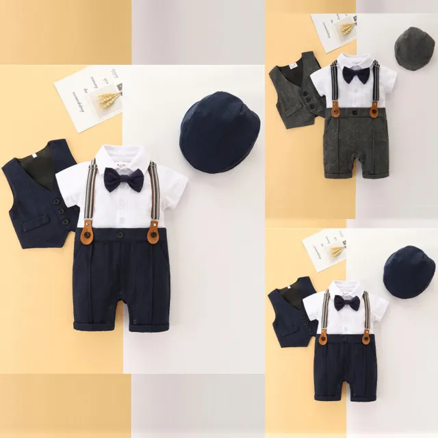 Baby Jungen Gentleman Anzug Set Sommer Festlich Smoking Hochzeitanzug mit Hut DE
