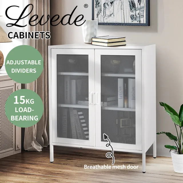 Levede Storage Cabinet Steel Kitchen Cupboard Metal Bookcase Filing Office White