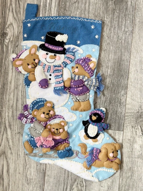 Complete Bucilla Felt Christmas Stocking Snowman Days Bears Penguin Snowman