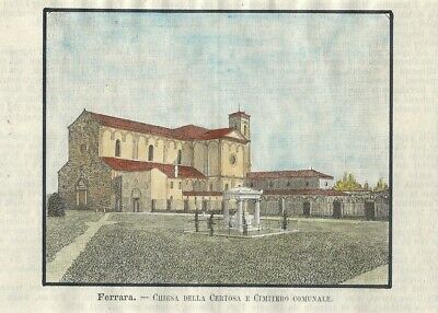 Stampa antica FERRARA castello degli Estensi Emilia 1840 Old antique print 