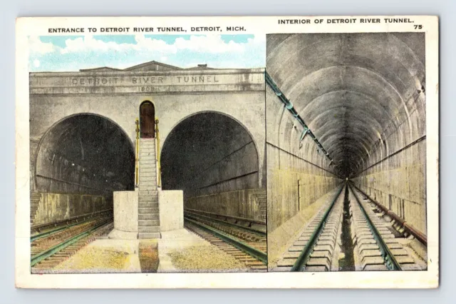 Postcard Michigan Detroit MI River Tunnel 1930s Unposted White Border